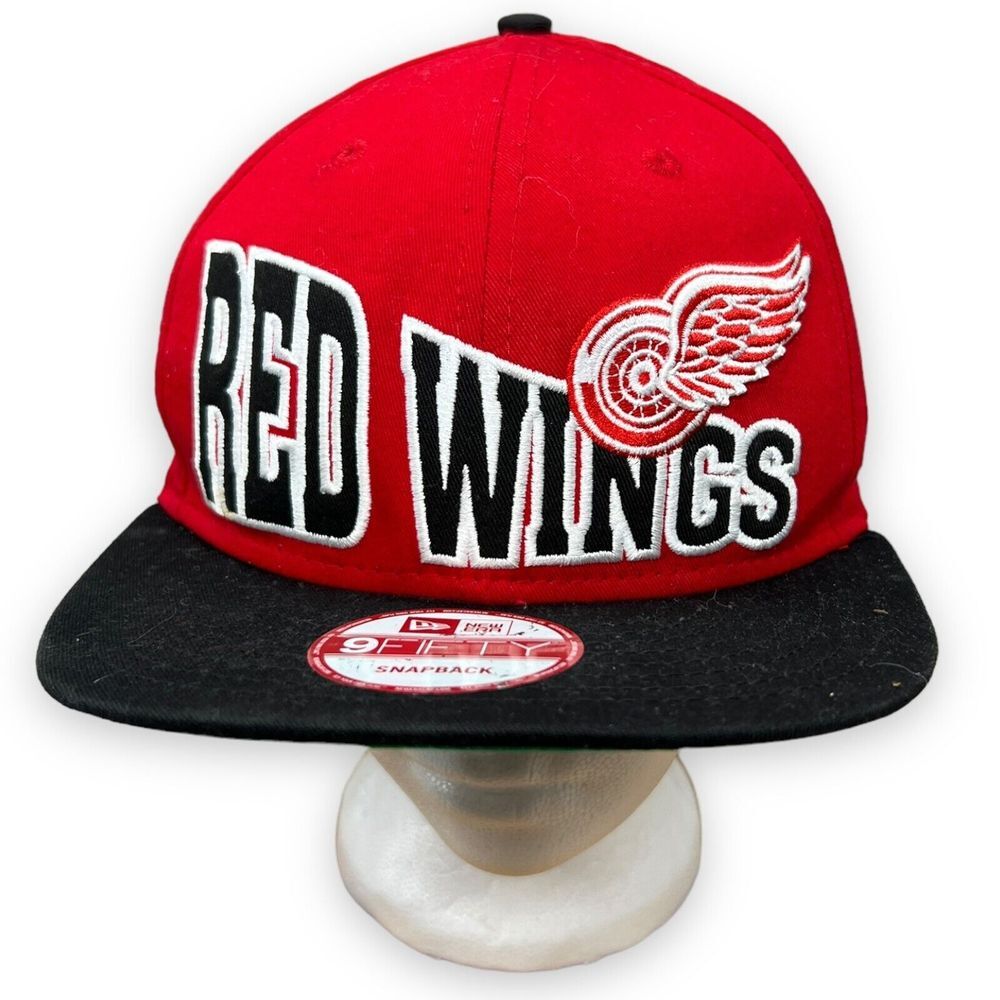 Detroit Red Wings Hat Snapback Red White New Era 59FIFTY NHL Logo Spellout